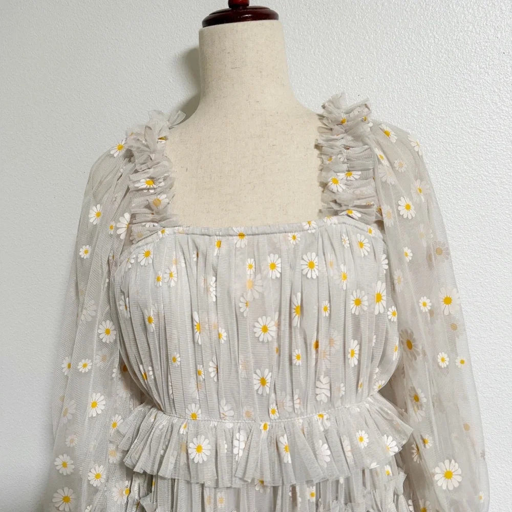 Lace & Beads Tulle Daisy Tiered Mini Dress - Picture 4 of 14